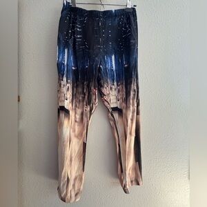 Zero + Maria Cornejo Blue and Beige Silk Capris